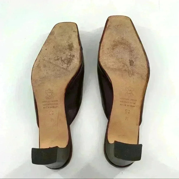 Talbots heels size 6.5 chocolate brown Italian leather mules vintage 80s 90s - Picture 7 of 12